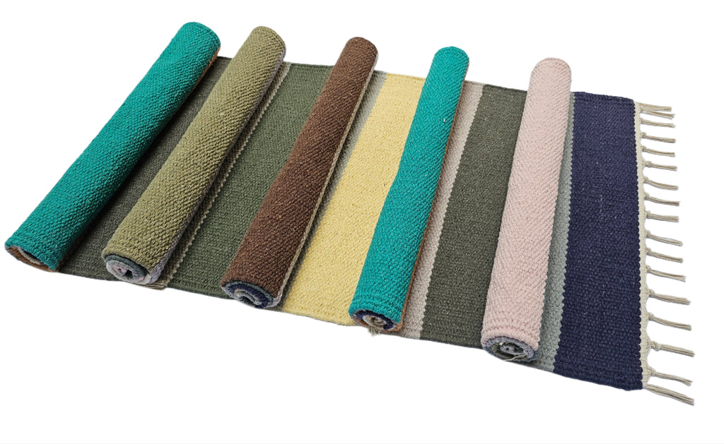 House2Home 100% Cotton Stripe Door Mat | 5Pc. & 3Pc. Combo sets | 40x60cm | Side Fringes - Available in Multi Color Stripe Combination