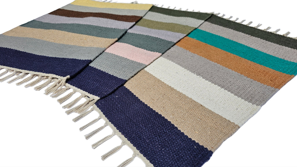 House2Home 100% Cotton Stripe Door Mat | 5Pc. & 3Pc. Combo sets | 40x60cm | Side Fringes - Available in Multi Color Stripe Combination