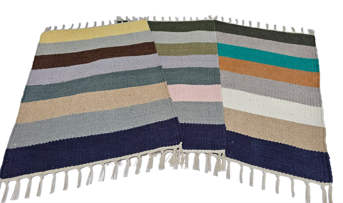House2Home 100% Cotton Stripe Door Mat | 5Pc. & 3Pc. Combo sets | 40x60cm | Side Fringes - Available in Multi Color Stripe Combination