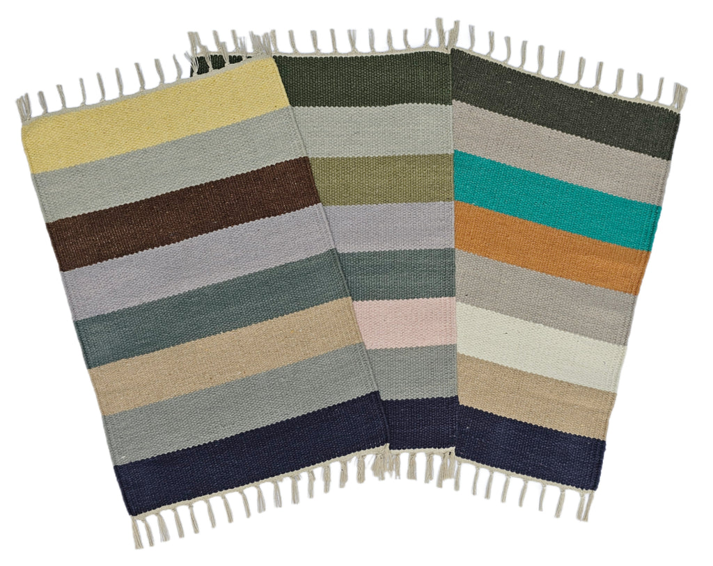 House2Home 100% Cotton Stripe Door Mat | 5Pc. & 3Pc. Combo sets | 40x60cm | Side Fringes - Available in Multi Color Stripe Combination