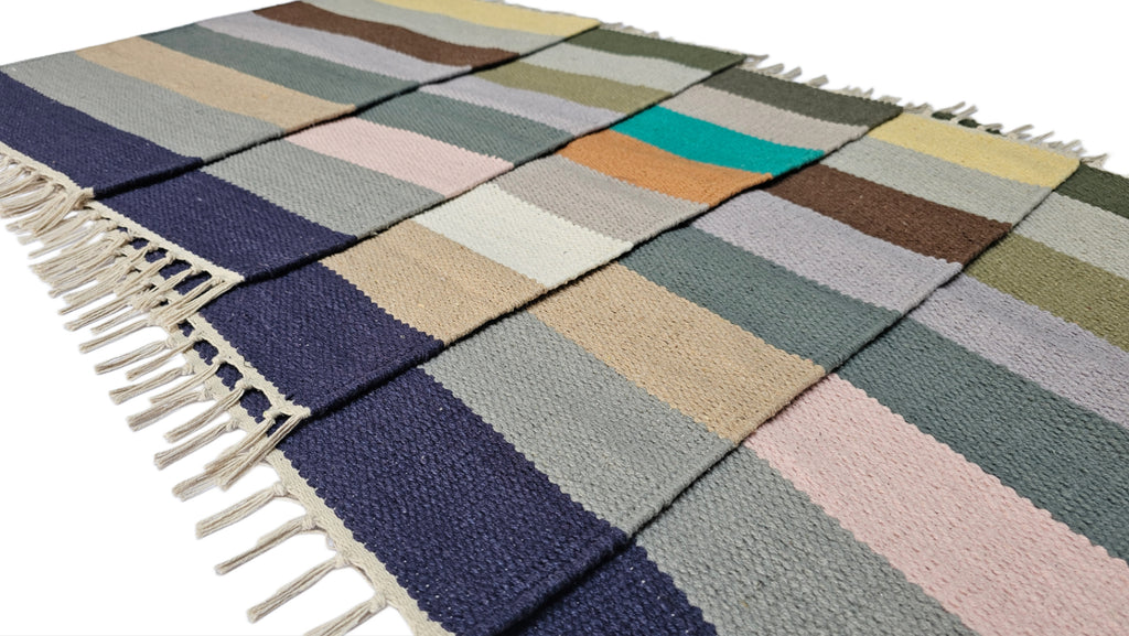 House2Home 100% Cotton Stripe Door Mat | 5Pc. & 3Pc. Combo sets | 40x60cm | Side Fringes - Available in Multi Color Stripe Combination