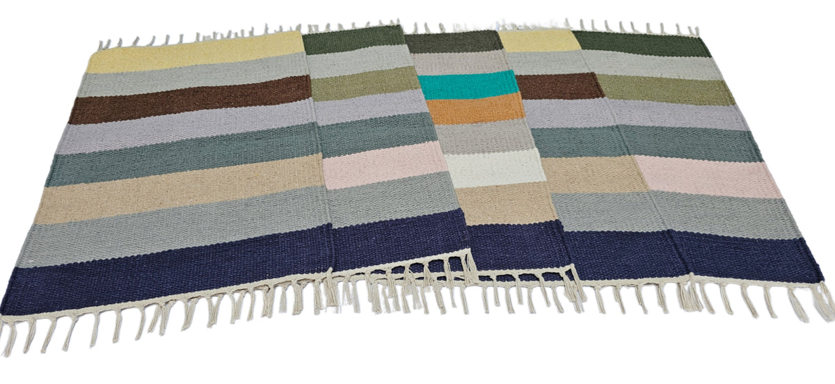 House2Home 100% Cotton Stripe Door Mat | 5Pc. & 3Pc. Combo sets | 40x60cm | Side Fringes - Available in Multi Color Stripe Combination