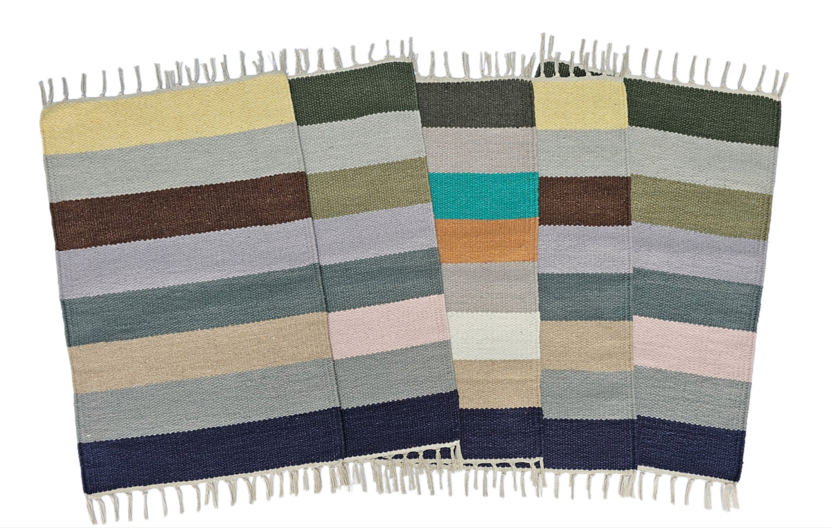 House2Home 100% Cotton Stripe Door Mat | 5Pc. & 3Pc. Combo sets | 40x60cm | Side Fringes - Available in Multi Color Stripe Combination