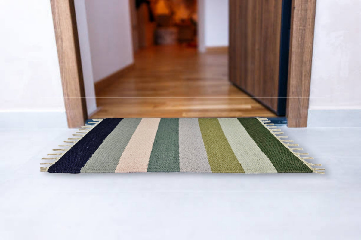 House2Home 100% Cotton Stripe Door Mat | 5Pc. & 3Pc. Combo sets | 40x60cm | Side Fringes - Available in Multi Color Stripe Combination