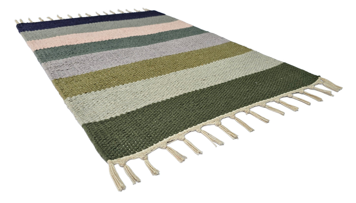 House2Home 100% Cotton Stripe Door Mat | 5Pc. & 3Pc. Combo sets | 40x60cm | Side Fringes - Available in Multi Color Stripe Combination