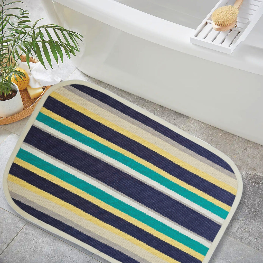 Cotton Bath Mats (Small) 48 x 68cm, 10mm Thick, Stripe Design - Multicolor| Suitable as Door Mat, Bath Mat, Entrance, Gifting (1.6 x 2.2 ft) - Multicolord - 2Pc. Combo | 2 Color set
