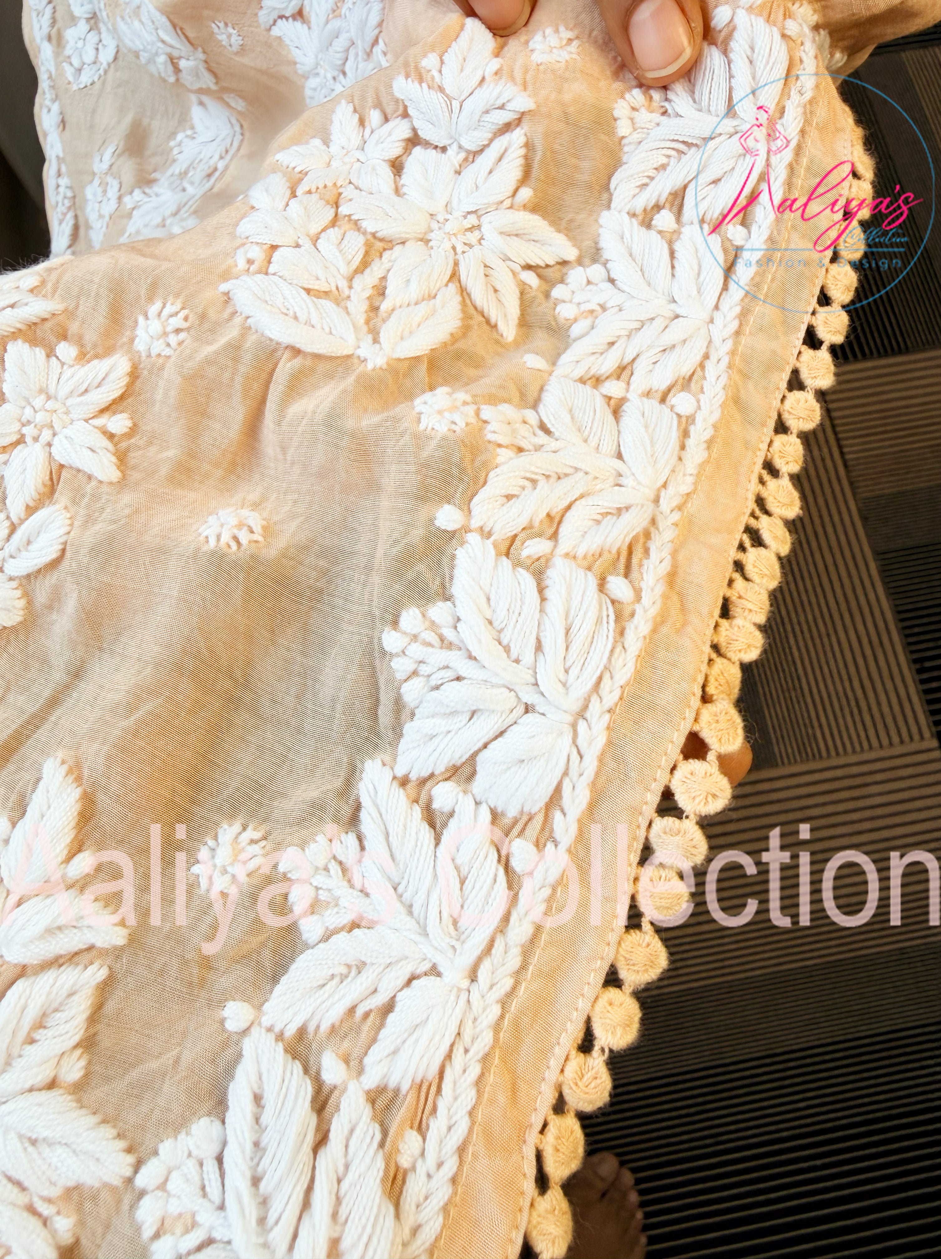 Muslin Angrakha Lucknowi Chikankari Kurti | White Thread Embroidery | Tie-Up Style | Heavy Neck Design