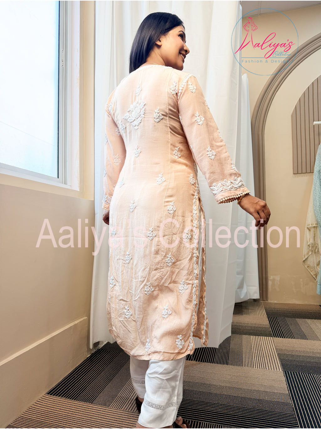 Muslin Angrakha Lucknowi Chikankari Kurti | White Thread Embroidery | Tie-Up Style | Heavy Neck Design