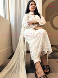 Ivory Lucknowi Chikankari Kurta Pant Set with Chiffon Dupatta | White Thread Embroidery | Summer Wear