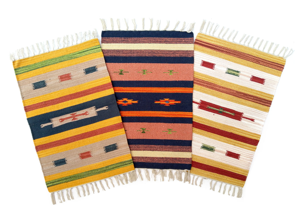 Kilim Moroccan-Style Door Mats | Small Geometric Designs | Assorted Colours & Mixed Patterns | Combo Pack of 3 or 5 Pieces | 40 × 60 cm Each
