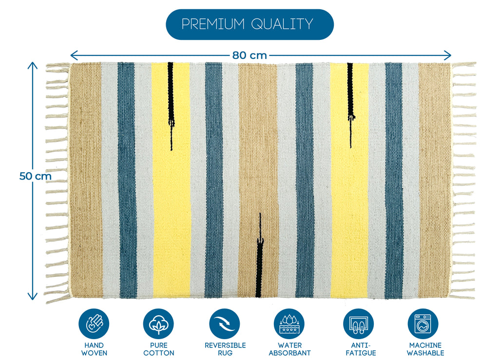 Small Utility Cotton Door Mat | 100% Cotton | 50 × 80 cm | Multiple Colour Options | Binding & Fringes | Everyday Home & Entrance Mat