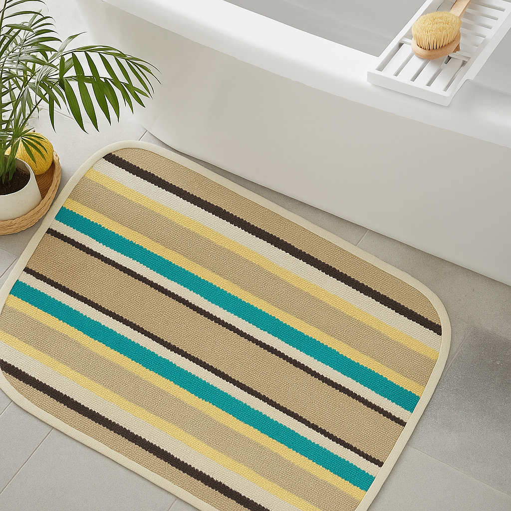 Cotton Bath Mats (Small) 48 x 68cm, 10mm Thick, Stripe Design - Multicolor| Suitable as Door Mat, Bath Mat, Entrance, Gifting (1.6 x 2.2 ft) - Multicolord - 2Pc. Combo | 2 Color set