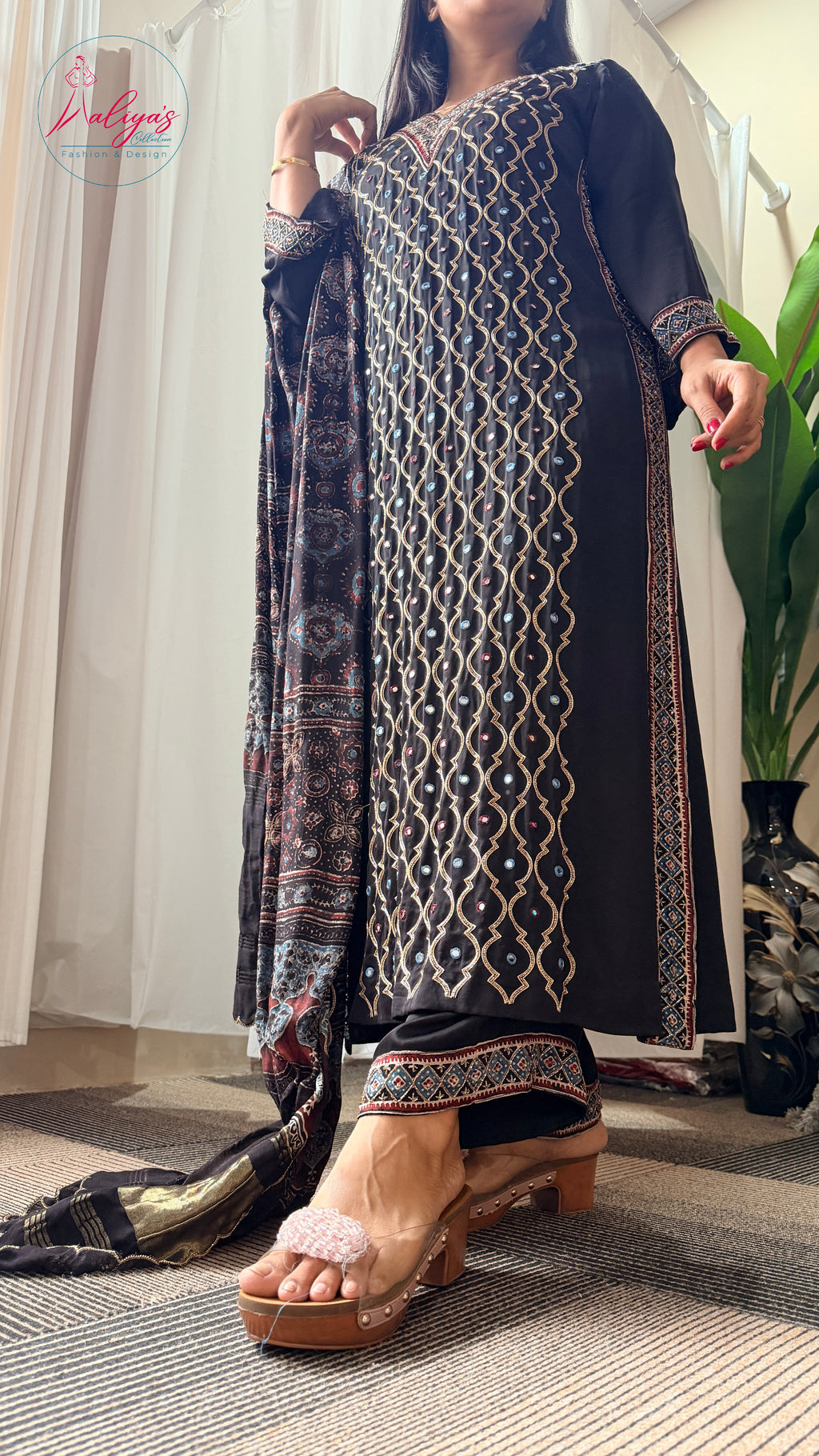 Aaliya’s Collection | 100% Modal Silk Ajrakh Fabric – Natural Dyed, 5 Metres | Fabric Material Only | Fits Up to 52” Size
