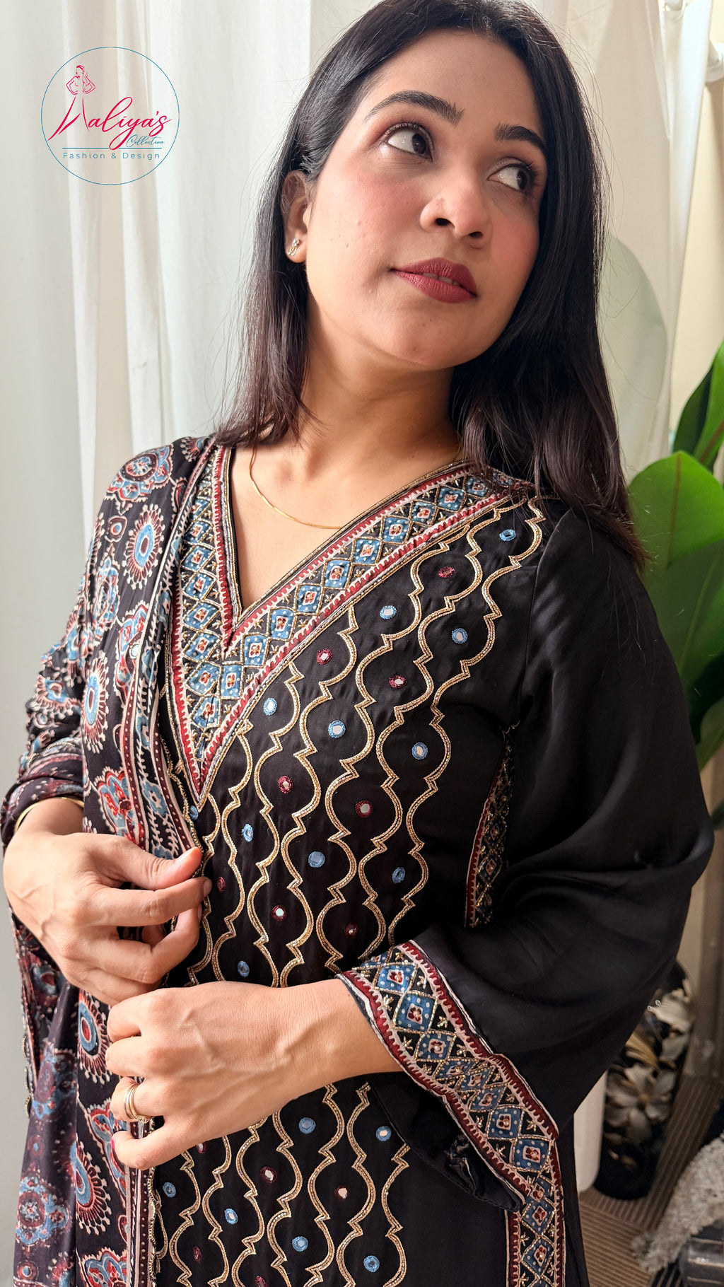 Aaliya’s Collection | 100% Modal Silk Ajrakh Fabric – Natural Dyed, 5 Metres | Fabric Material Only | Fits Up to 52” Size