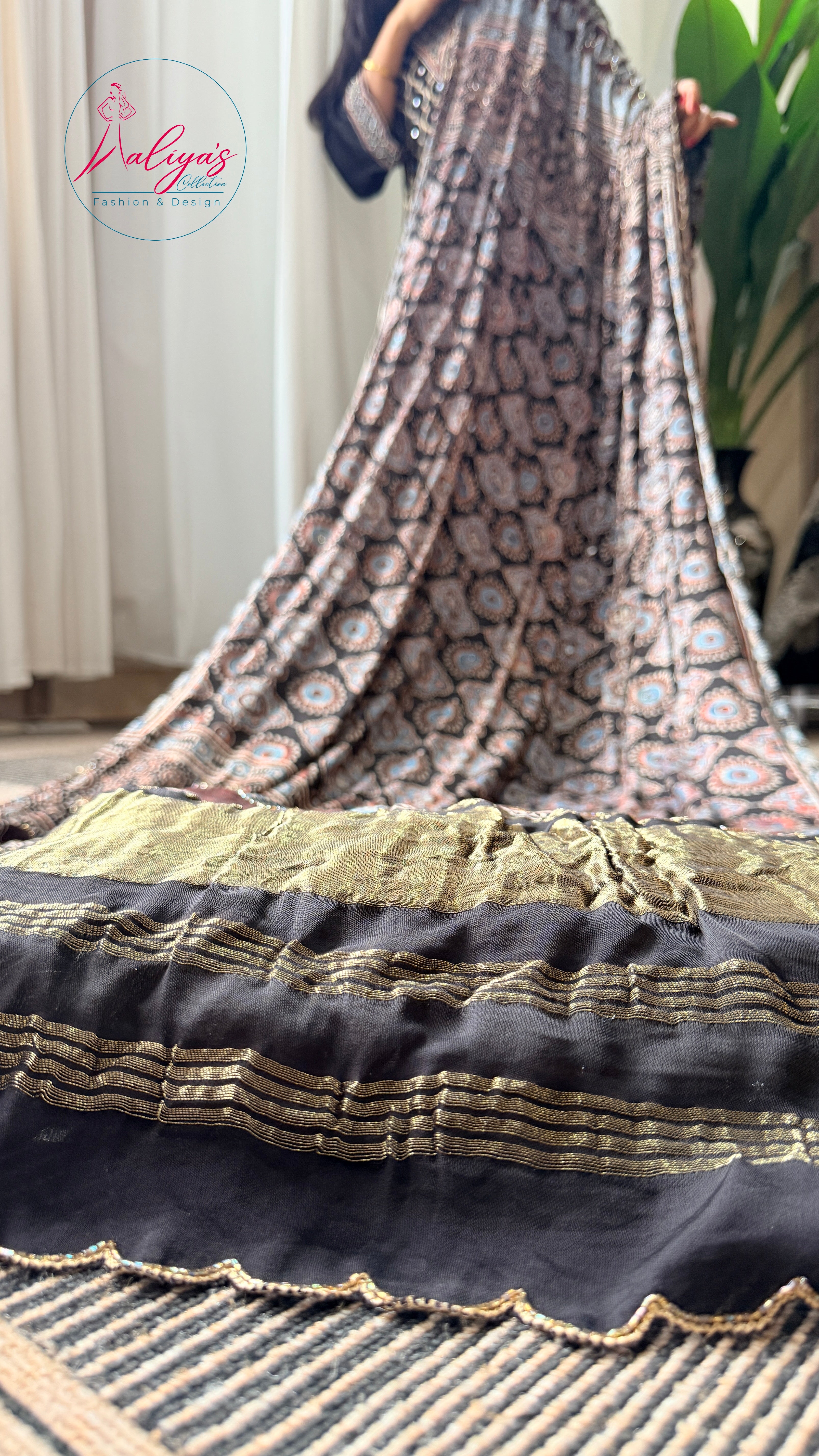 Aaliya’s Collection | 100% Modal Silk Ajrakh Fabric – Natural Dyed, 5 Metres | Fabric Material Only | Fits Up to 52” Size