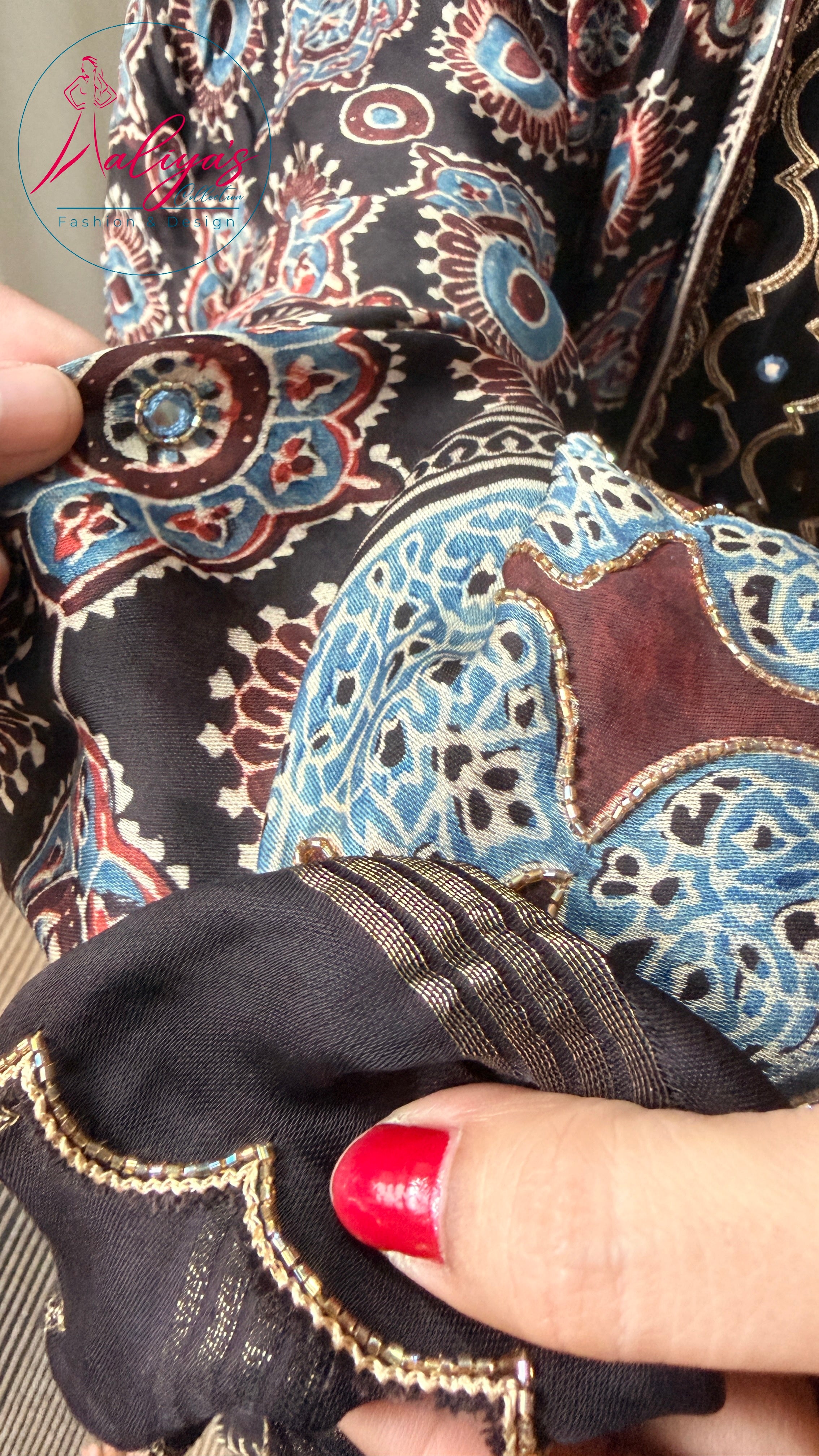 Aaliya’s Collection | 100% Modal Silk Ajrakh Fabric – Natural Dyed, 5 Metres | Fabric Material Only | Fits Up to 52” Size