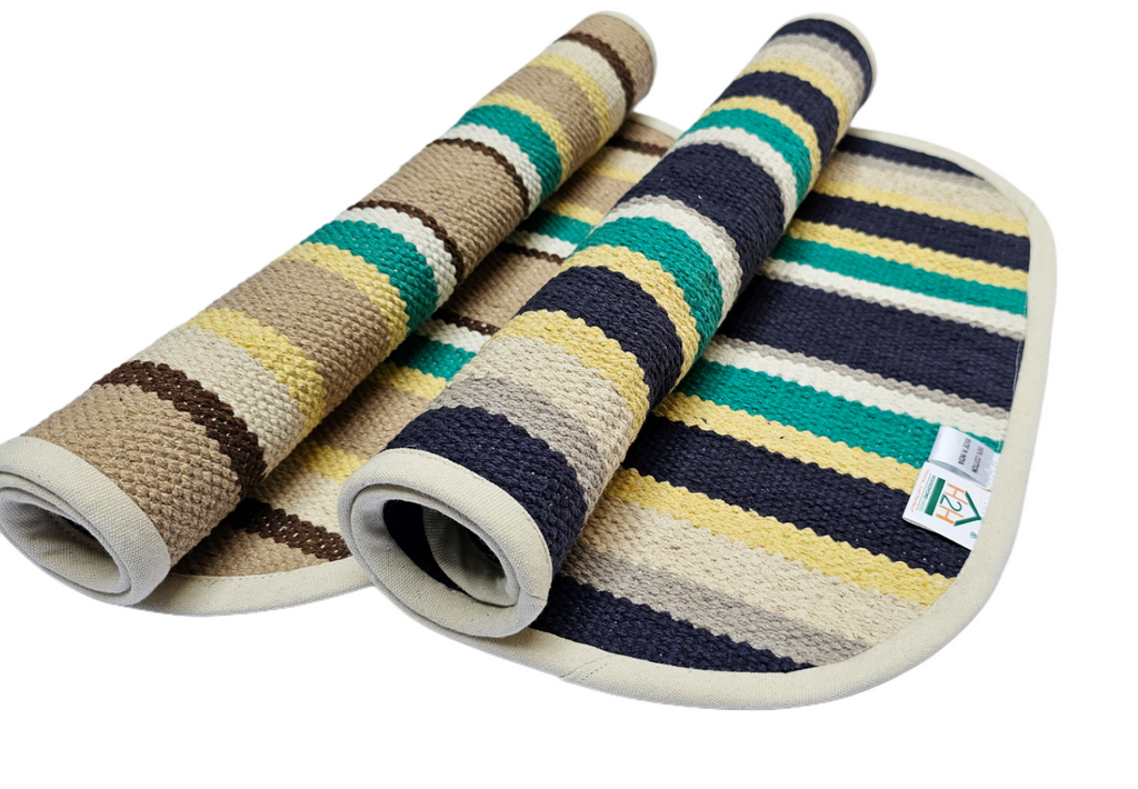 Cotton Bath Mats (Small) 48 x 68cm, 10mm Thick, Stripe Design - Multicolor| Suitable as Door Mat, Bath Mat, Entrance, Gifting (1.6 x 2.2 ft) - Multicolord - 2Pc. Combo | 2 Color set