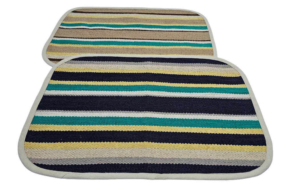 Cotton Bath Mats (Small) 48 x 68cm, 10mm Thick, Stripe Design - Multicolor| Suitable as Door Mat, Bath Mat, Entrance, Gifting (1.6 x 2.2 ft) - Multicolord - 2Pc. Combo | 2 Color set