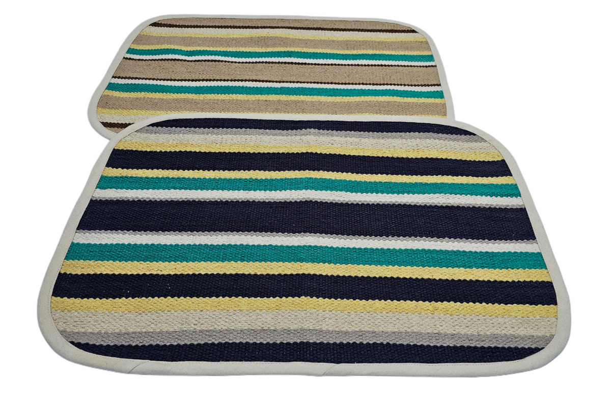 Cotton Bath Mats (Small) 48 x 68cm, 10mm Thick, Stripe Design - Multicolor| Suitable as Door Mat, Bath Mat, Entrance, Gifting (1.6 x 2.2 ft) - Multicolord - 2Pc. Combo | 2 Color set