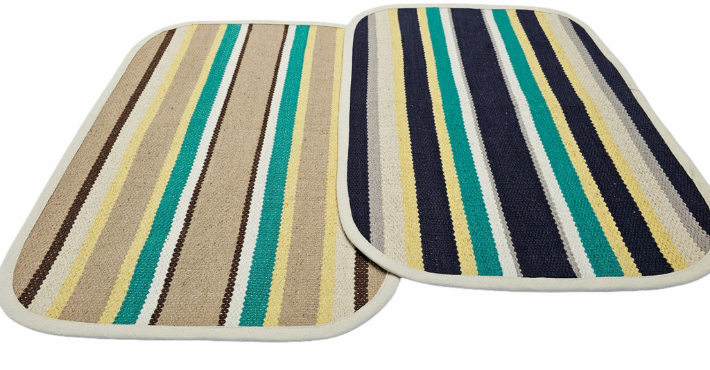 Cotton Bath Mats (Small) 48 x 68cm, 10mm Thick, Stripe Design - Multicolor| Suitable as Door Mat, Bath Mat, Entrance, Gifting (1.6 x 2.2 ft) - Multicolord - 2Pc. Combo | 2 Color set