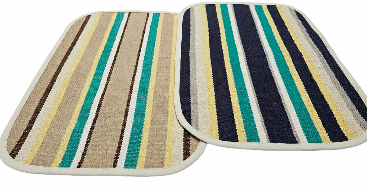 Cotton Bath Mats (Small) 48 x 68cm, 10mm Thick, Stripe Design - Multicolor| Suitable as Door Mat, Bath Mat, Entrance, Gifting (1.6 x 2.2 ft) - Multicolord - 2Pc. Combo | 2 Color set