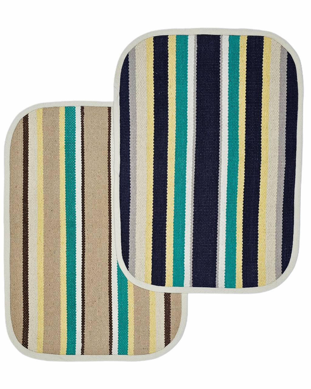 Cotton Bath Mats (Small) 48 x 68cm, 10mm Thick, Stripe Design - Multicolor| Suitable as Door Mat, Bath Mat, Entrance, Gifting (1.6 x 2.2 ft) - Multicolord - 2Pc. Combo | 2 Color set