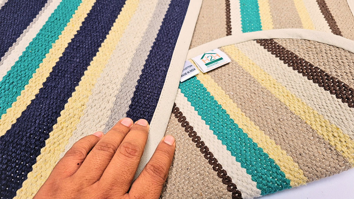 Cotton Bath Mats (Small) 48 x 68cm, 10mm Thick, Stripe Design - Multicolor| Suitable as Door Mat, Bath Mat, Entrance, Gifting (1.6 x 2.2 ft) - Multicolord - 2Pc. Combo | 2 Color set