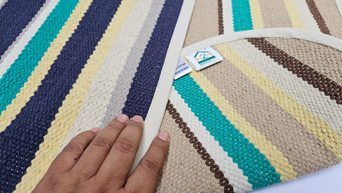 Cotton Bath Mats (Small) 48 x 68cm, 10mm Thick, Stripe Design - Multicolor| Suitable as Door Mat, Bath Mat, Entrance, Gifting (1.6 x 2.2 ft) - Multicolord - 2Pc. Combo | 2 Color set