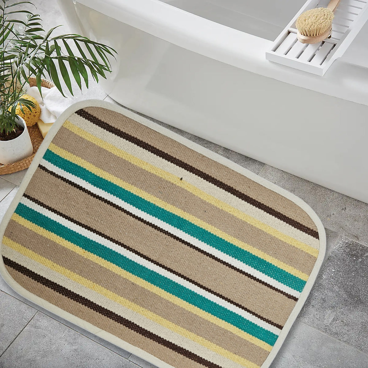 Cotton Bath Mats (Small) 48 x 68cm, 10mm Thick, Stripe Design - Multicolor| Suitable as Door Mat, Bath Mat, Entrance, Gifting (1.6 x 2.2 ft) - Multicolord - 2Pc. Combo | 2 Color set