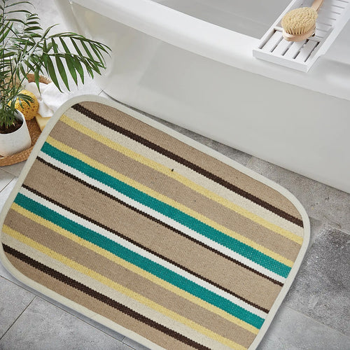 Cotton Bath Mats (Small) 48 x 68cm, 10mm Thick, Stripe Design - Multicolor| Suitable as Door Mat, Bath Mat, Entrance, Gifting (1.6 x 2.2 ft) - Multicolord - 2Pc. Combo | 2 Color set