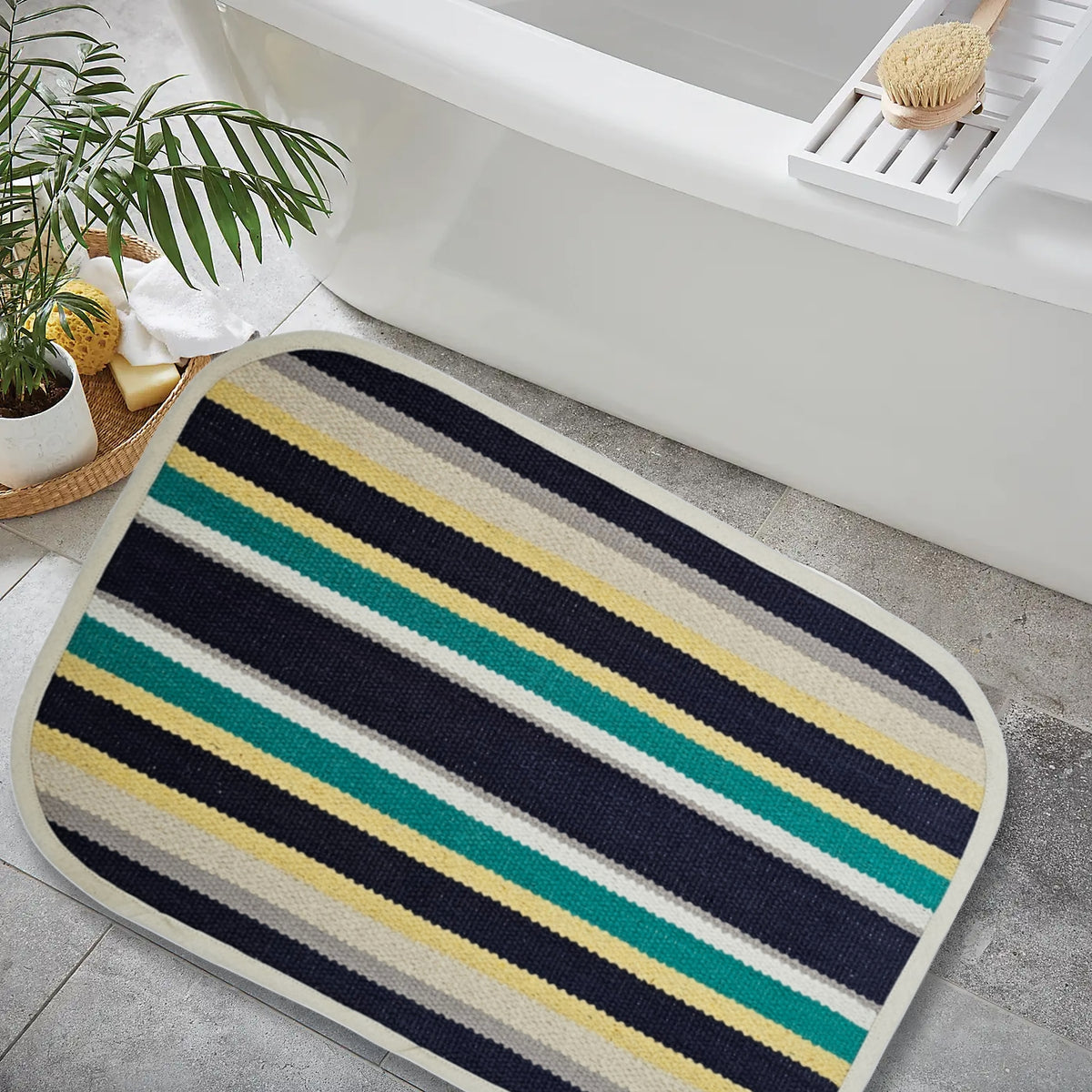 Cotton Bath Mats (Small) 48 x 68cm, 10mm Thick, Stripe Design - Multicolor| Suitable as Door Mat, Bath Mat, Entrance, Gifting (1.6 x 2.2 ft) - Multicolord - 2Pc. Combo | 2 Color set