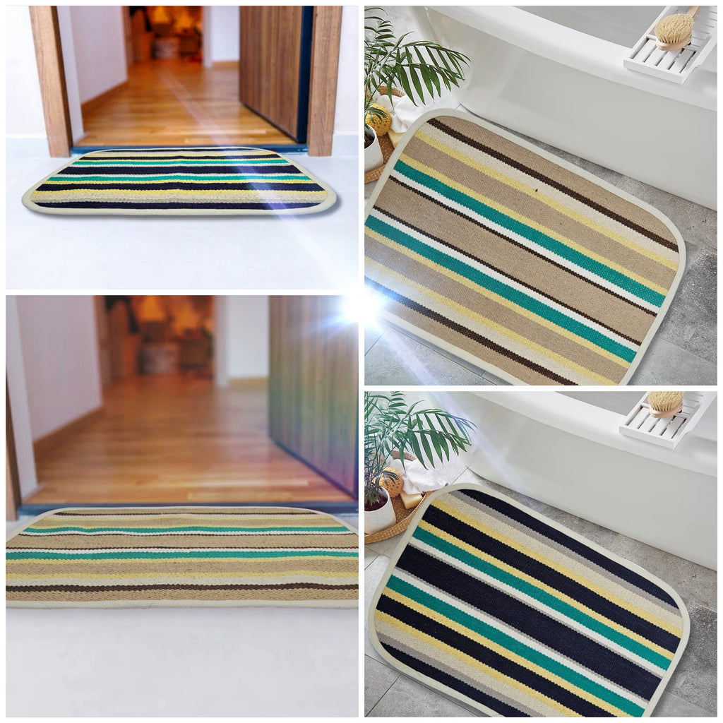 Cotton Bath Mats (Small) 48 x 68cm, 10mm Thick, Stripe Design - Multicolor| Suitable as Door Mat, Bath Mat, Entrance, Gifting (1.6 x 2.2 ft) - Multicolord - 2Pc. Combo | 2 Color set