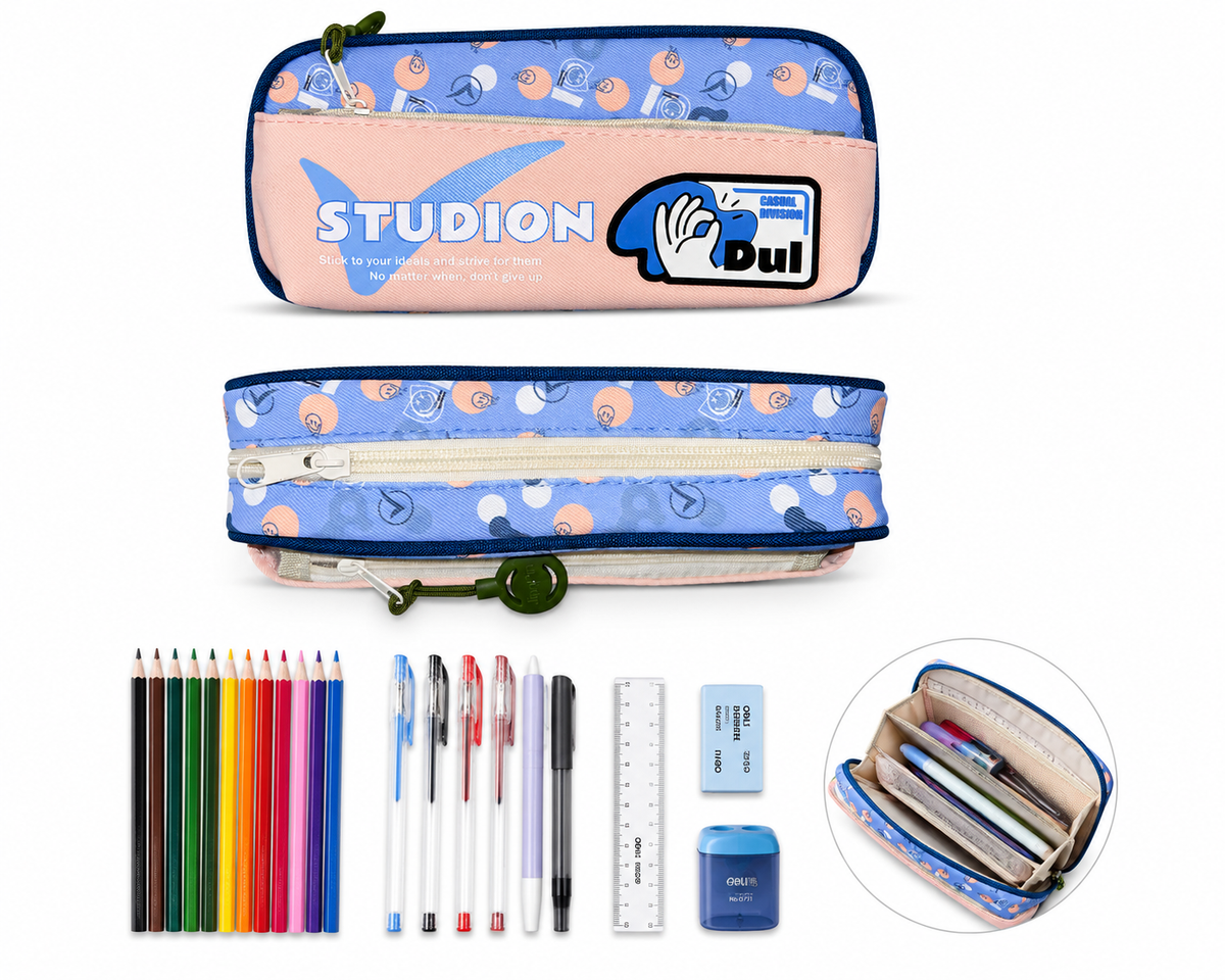 Colourful Kids Geometry Pouch – Spacious, Strong & Stylish Cartoon Pencil Case for School