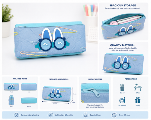 Colourful Kids Geometry Pouch – Spacious, Strong & Stylish Cartoon Pencil Case for School
