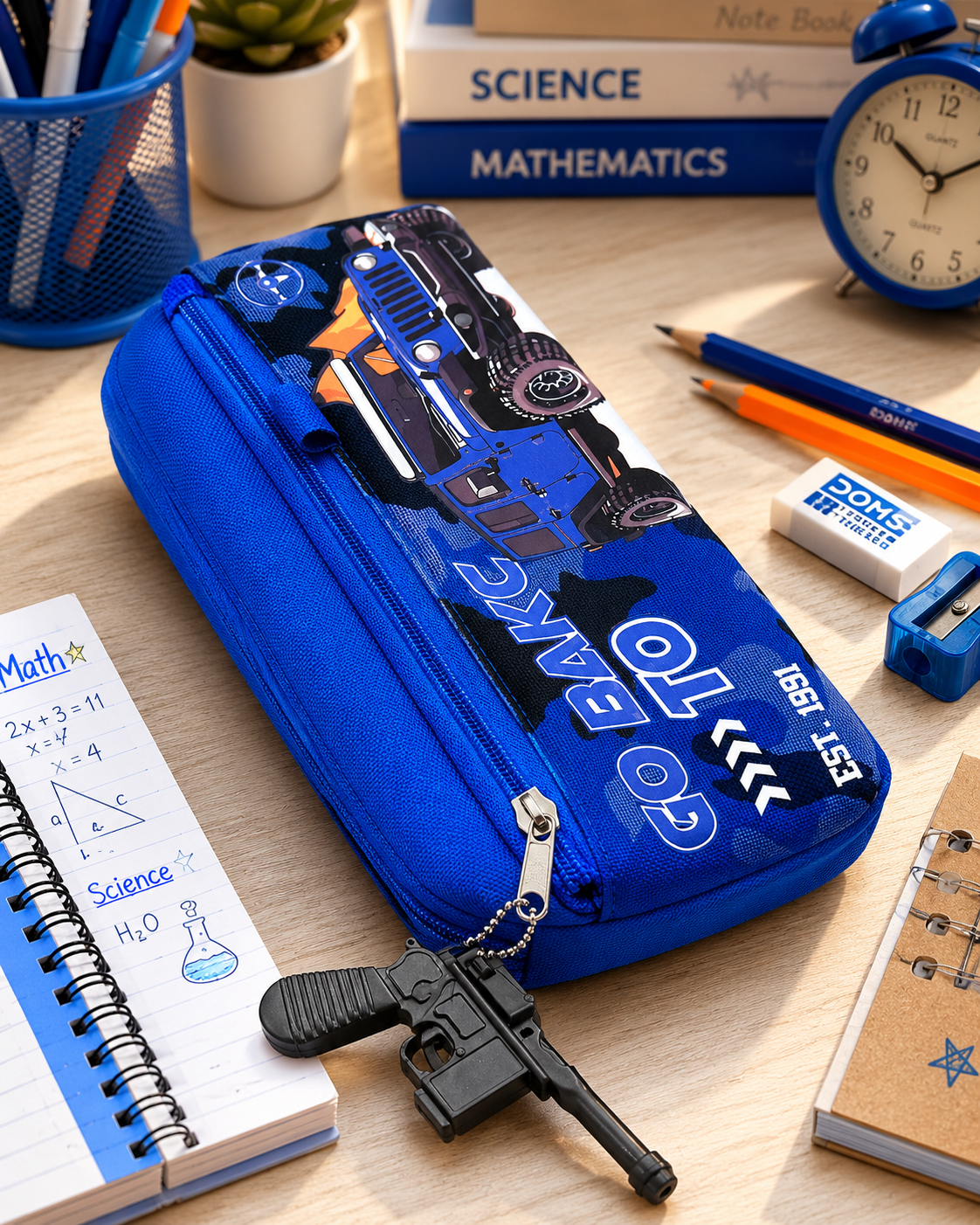 Colourful Kids Geometry Pouch – Spacious, Strong & Stylish Cartoon Pencil Case for School