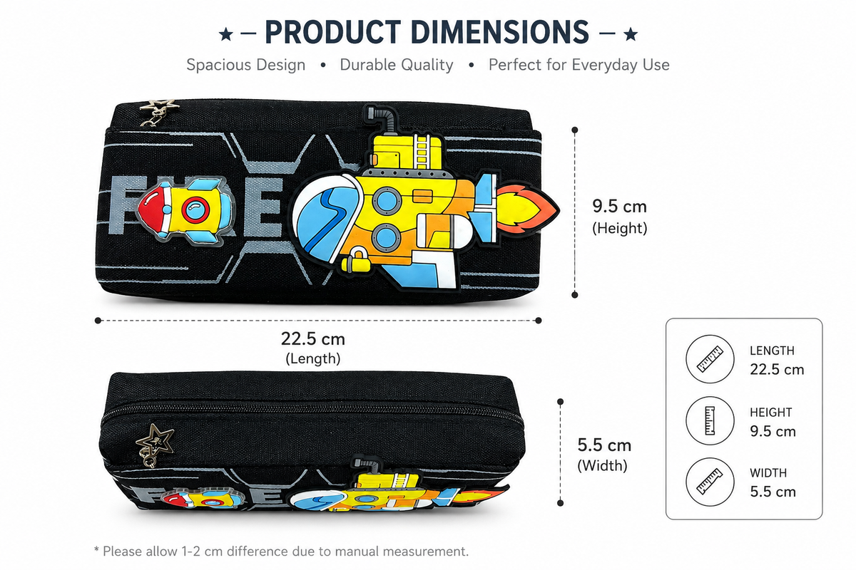 Colourful Kids Geometry Pouch – Spacious, Strong & Stylish Cartoon Pencil Case for School