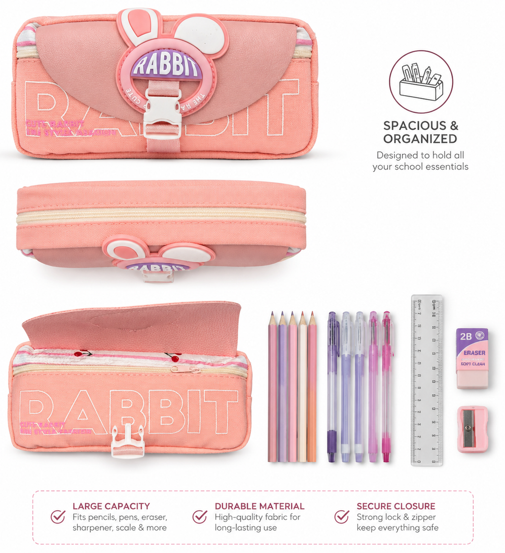 Colourful Kids Geometry Pouch – Spacious, Strong & Stylish Cartoon Pencil Case for School
