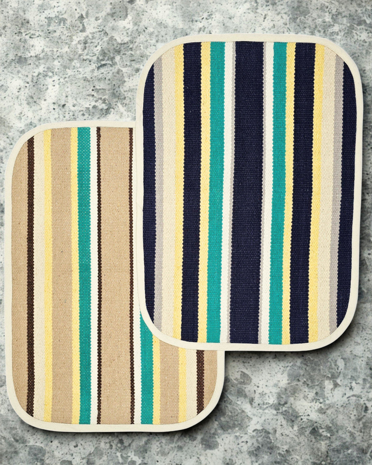 Cotton Bath Mats (Small) 48 x 68cm, 10mm Thick, Stripe Design - Multicolor| Suitable as Door Mat, Bath Mat, Entrance, Gifting (1.6 x 2.2 ft) - Multicolord - 2Pc. Combo | 2 Color set