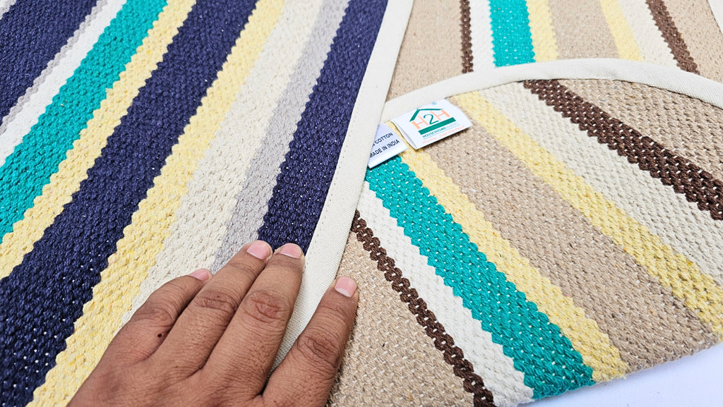 Cotton Bath Mats (Small) 48 x 68cm, 10mm Thick, Stripe Design - Multicolor| Suitable as Door Mat, Bath Mat, Entrance, Gifting (1.6 x 2.2 ft) - Multicolord - 2Pc. Combo | 2 Color set