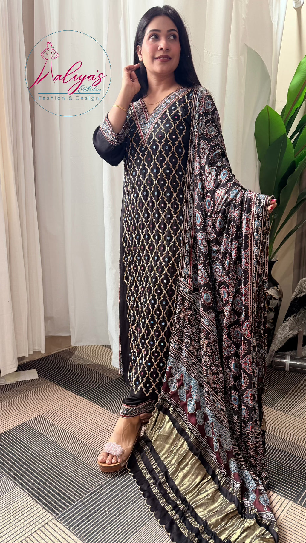 Aaliya’s Collection | 100% Modal Silk Ajrakh Fabric – Natural Dyed, 5 Metres | Fabric Material Only | Fits Up to 52” Size