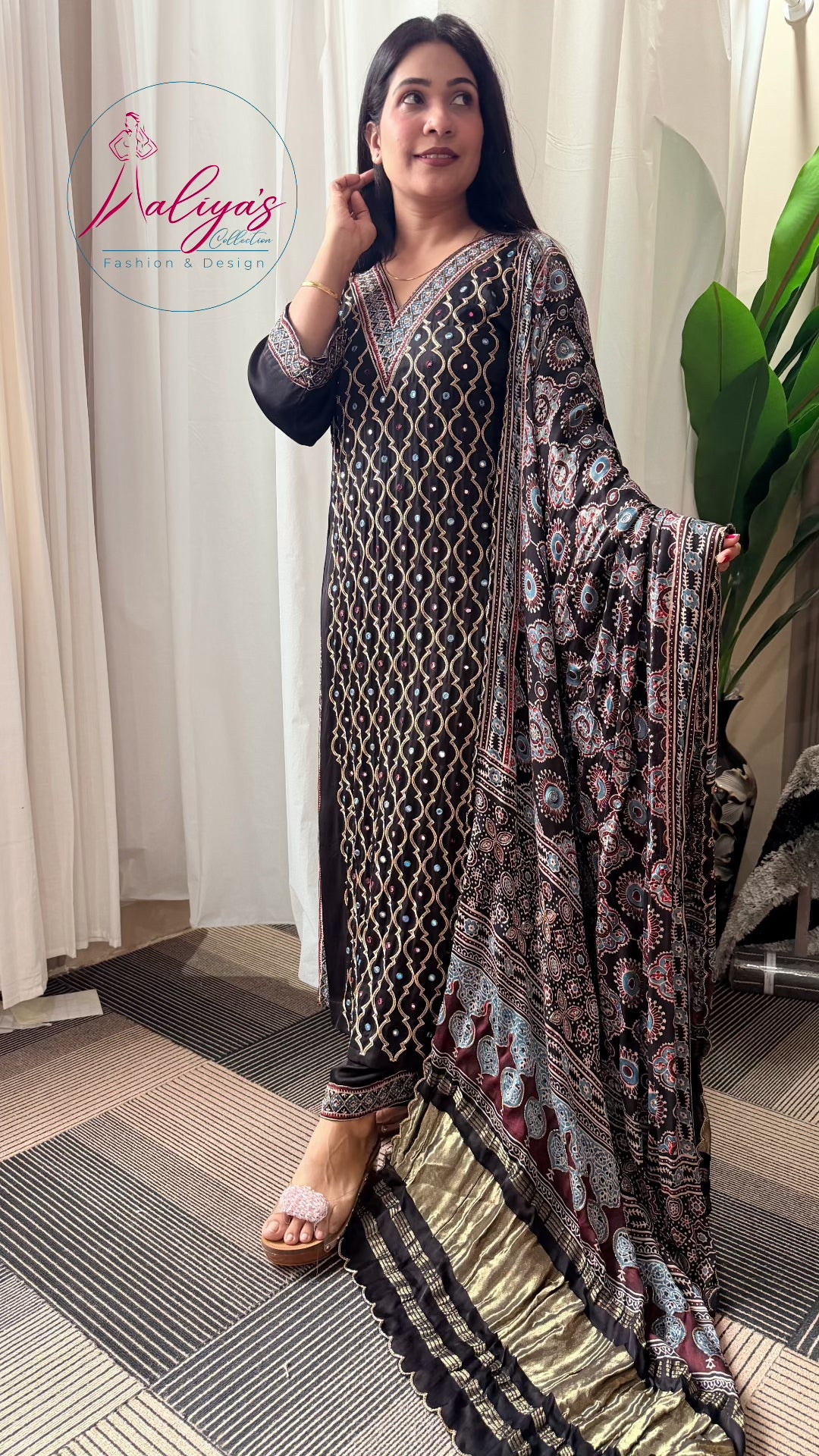Aaliya’s Collection | 100% Modal Silk Ajrakh Fabric – Natural Dyed, 5 Metres | Fabric Material Only | Fits Up to 52” Size